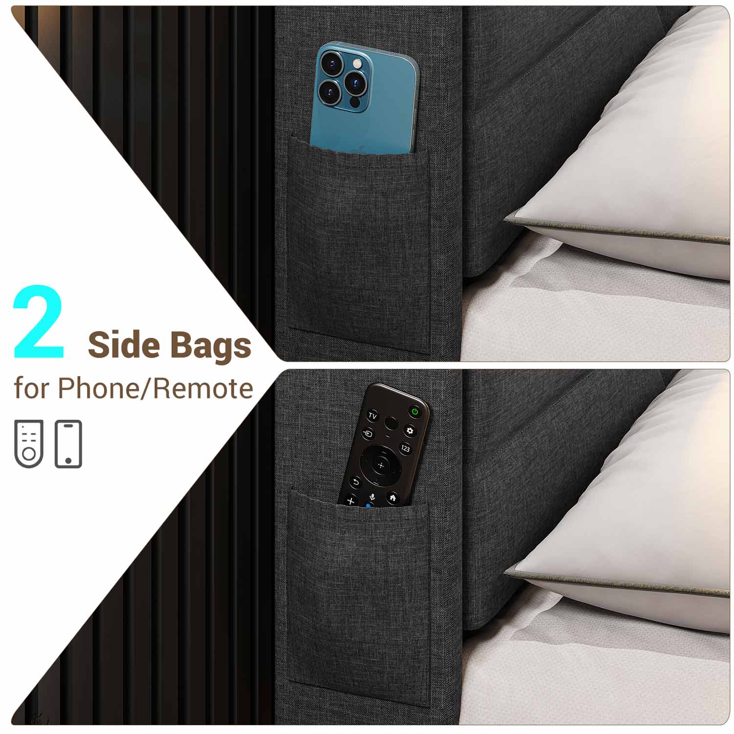 Sikaic Bed Frame LED Bed Frame with Charging Station Storage Headboard Black