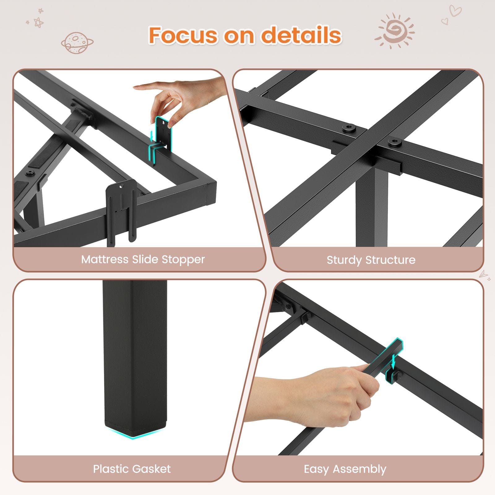 Sikaic Bed Frame Floating LED Bed Frame Black