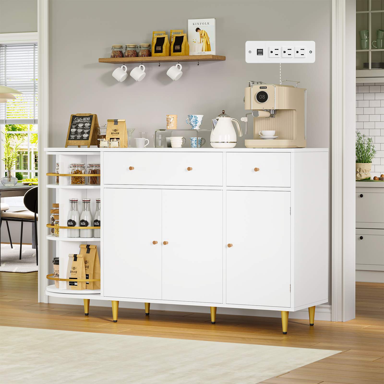 Sikaic Buffet Cabinet 55 Inches Buffet Cabinet White White / Engineered Wood / Modern