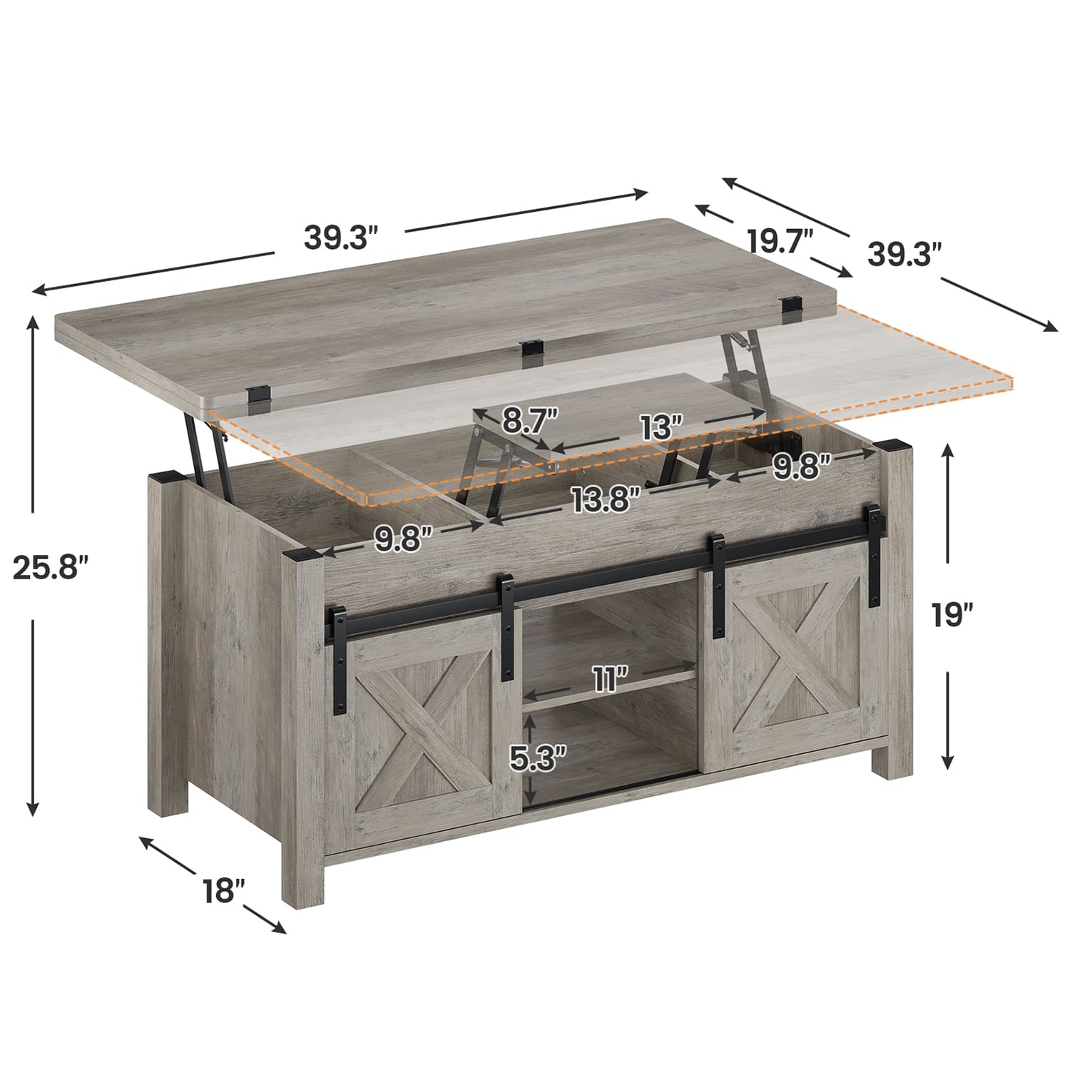 Sikaic Coffee Table 4 in 1 Multi-Function Lift Top Coffee Tables Converts to Dining Table Grey