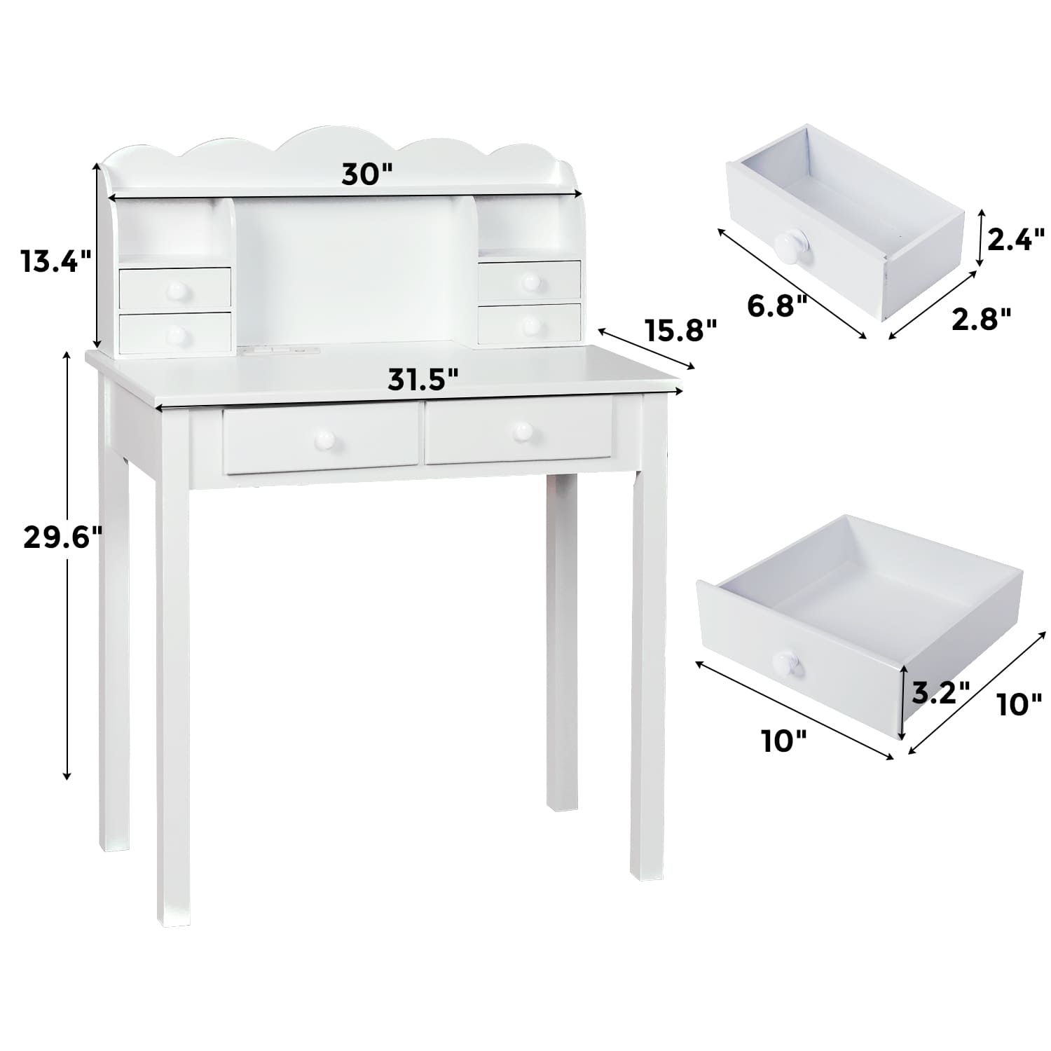 Sikaic Small White Writing Desk Makeup Dressing Table with Hutch and USB Ports
