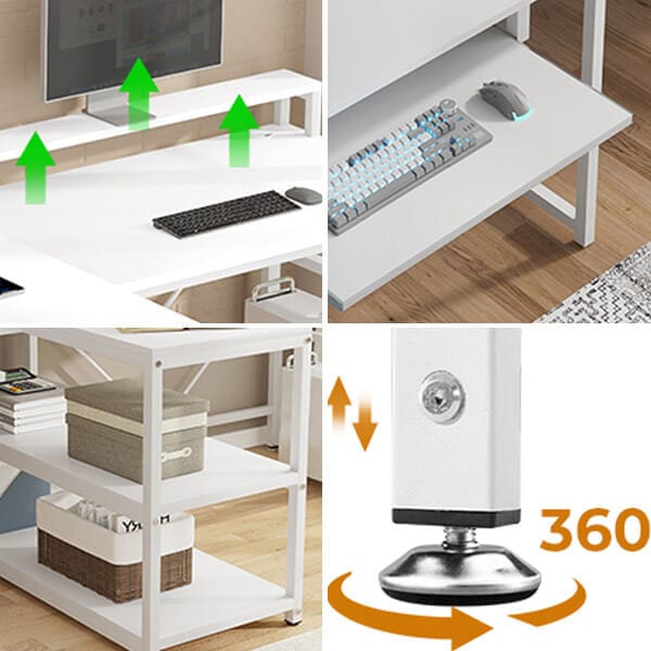 Sikaic 94.5" T Shaped 2 Person Modern LED Lights Gaming Desk with Storage White