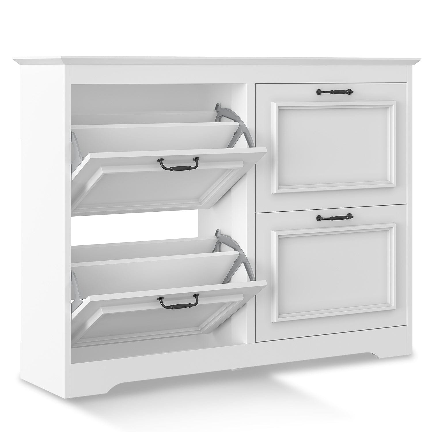 Sikaic Shoe Benches Shoe Benches with 4 Flip Drawers White White / Engineered Wood / Modern