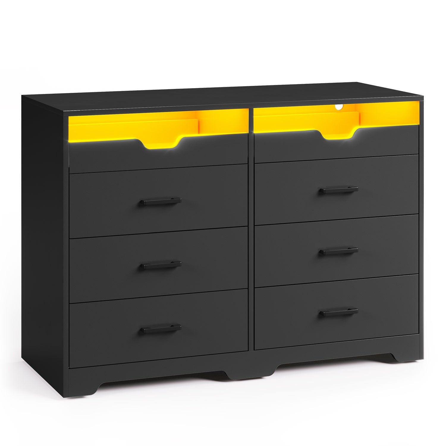 Sikaic Dresser LED Dresser with 6 Drawers 2 Pull-Out Tray Black Black / Engineered Wood / Modern