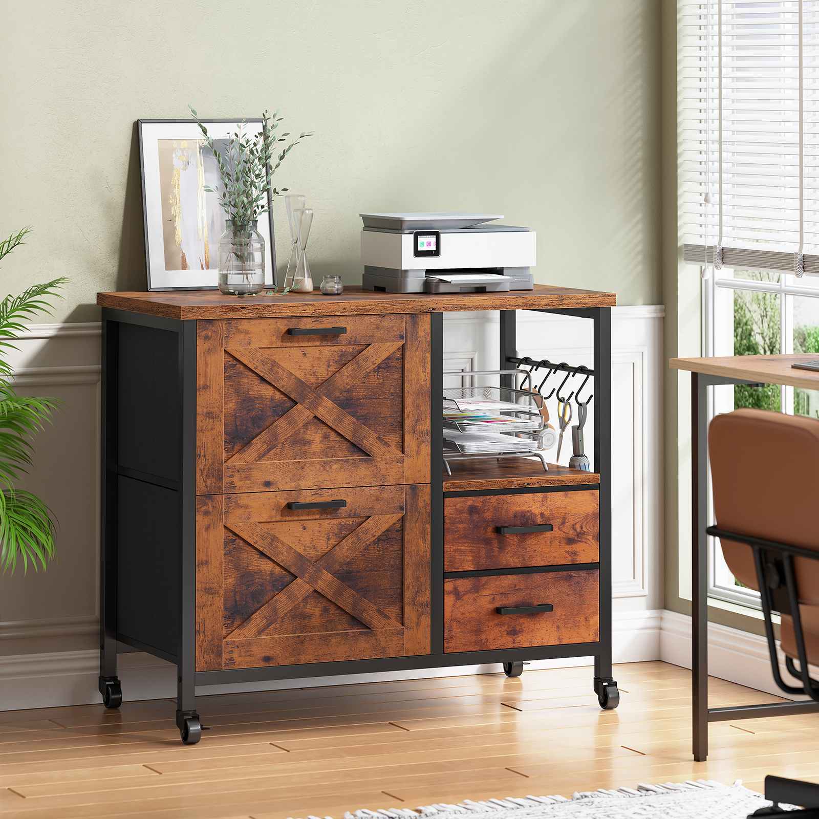 Sikaic File Cabinet File Cabinet with Wheels Brown Brown / Engineered Wood / Modern