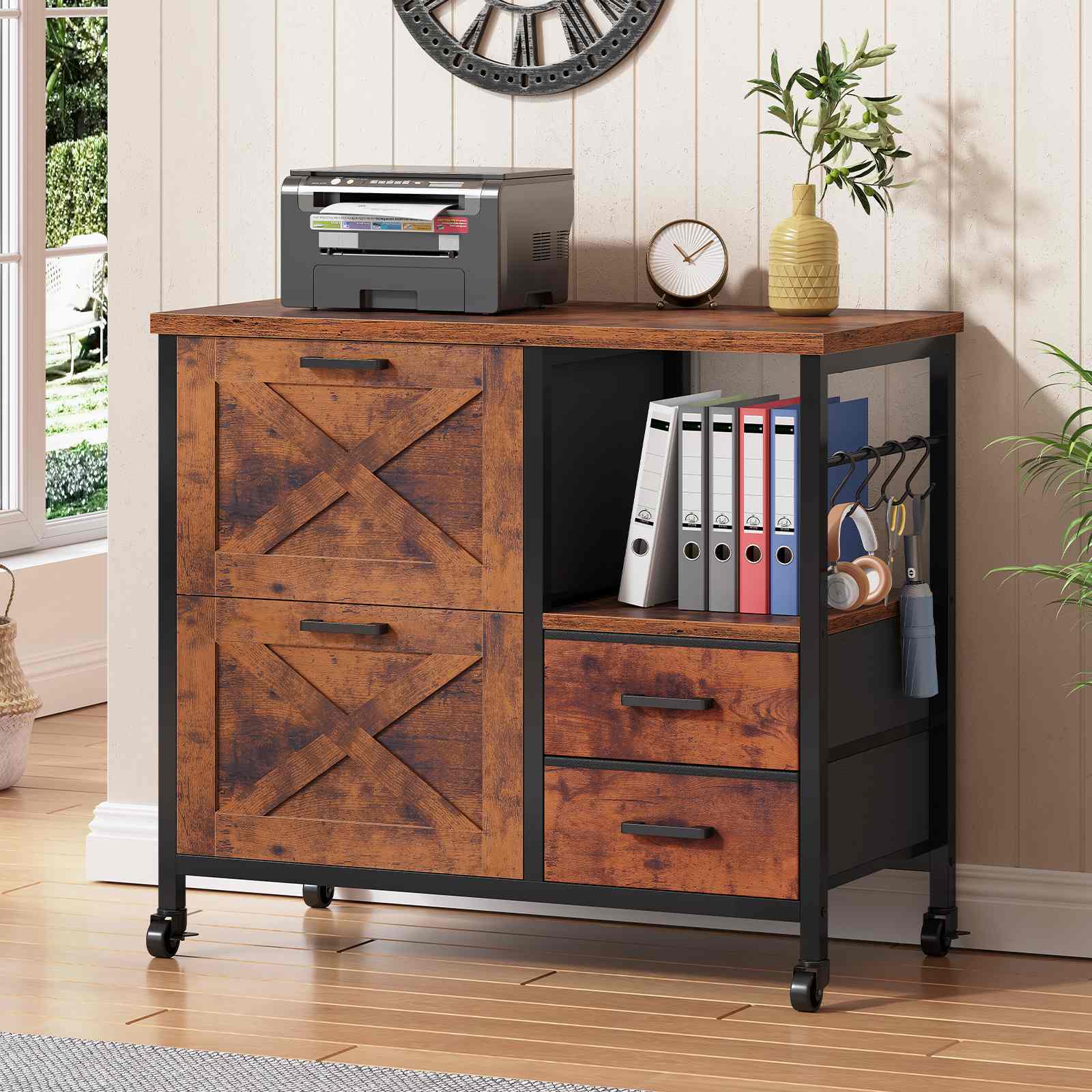 Sikaic File Cabinet File Cabinet with Wheels Brown Brown / Engineered Wood / Modern