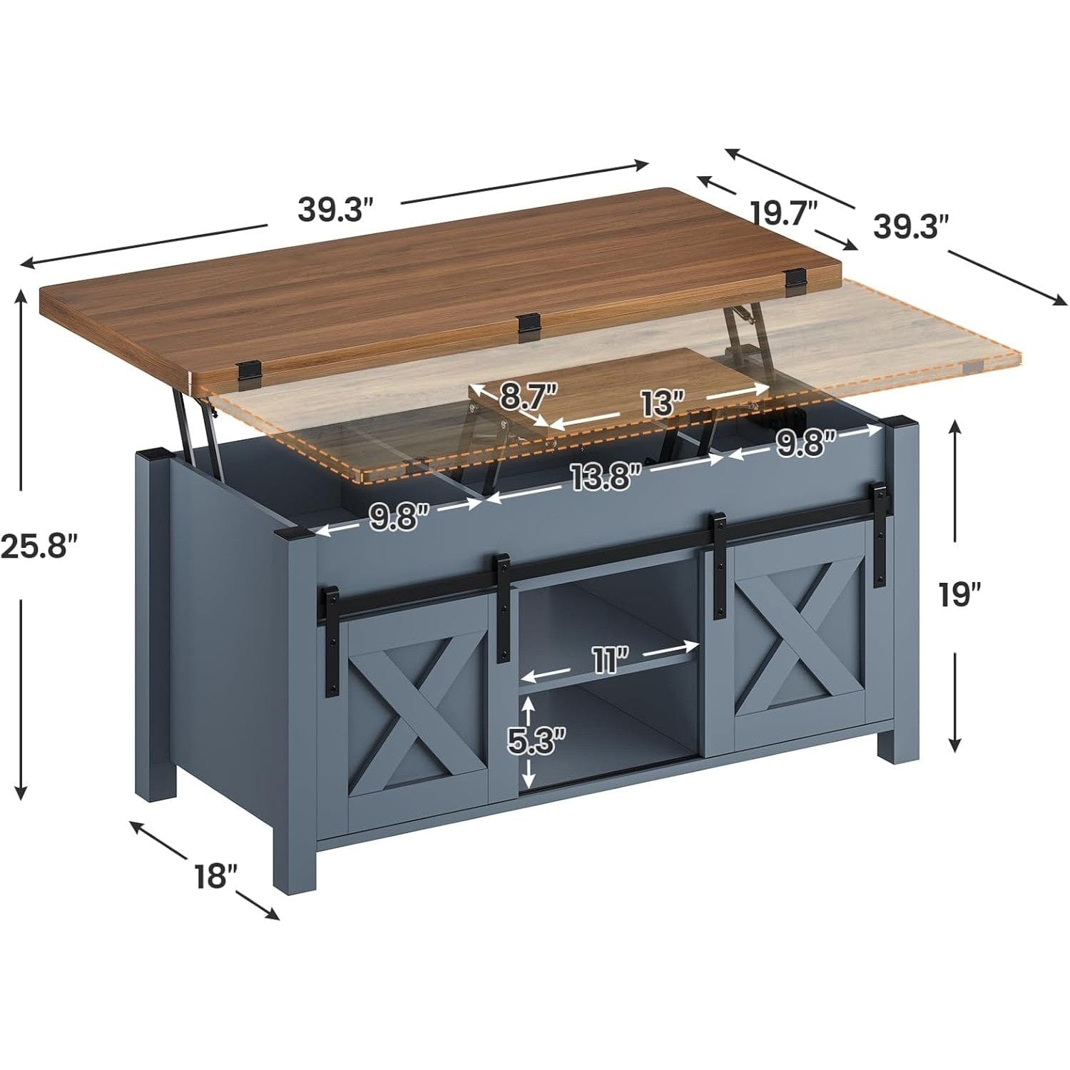 Sikaic Coffee Table 4 in 1 Multi-Function Lift Top Coffee Table with Storage and Hidden Compartment Blue Blue / Engineered Wood / Farmhouse