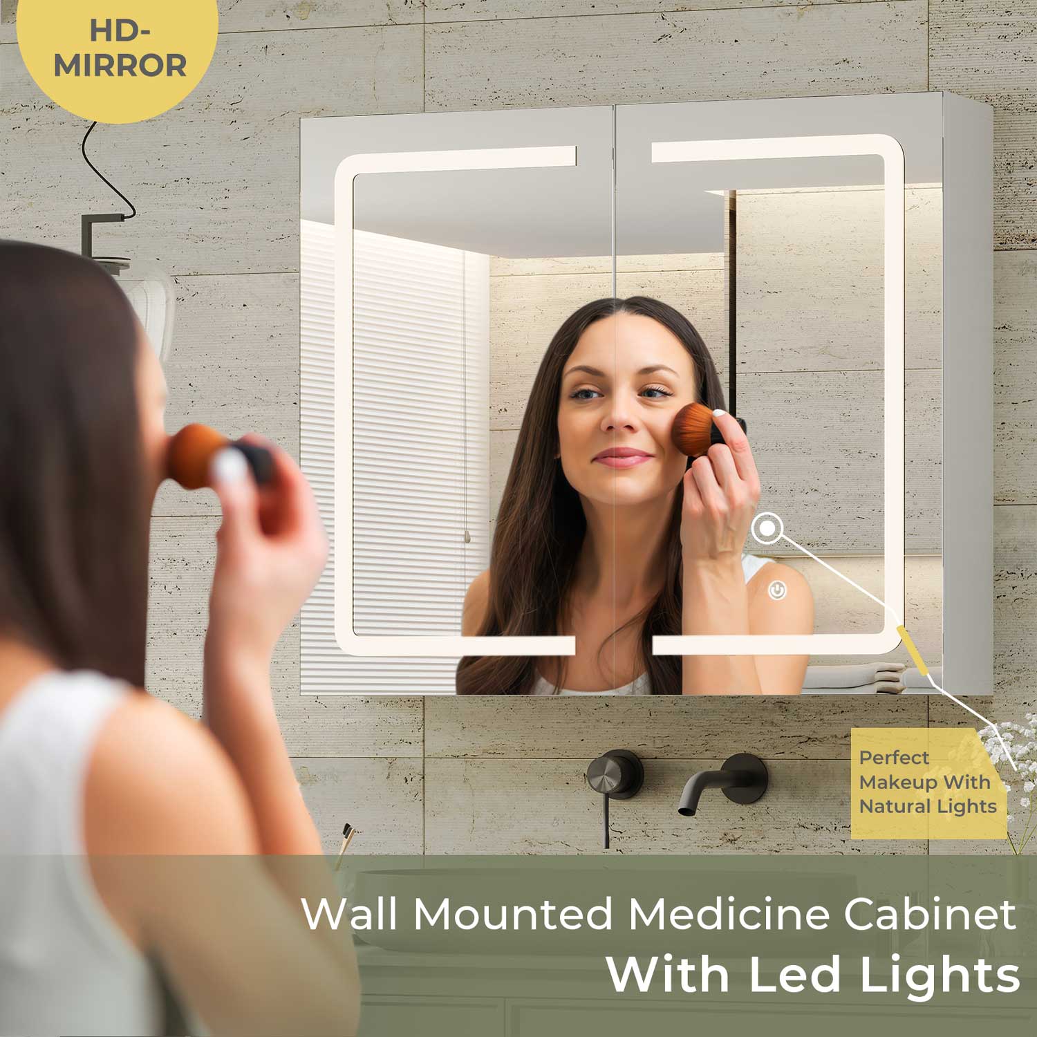 Sikaic Medicine Cabinet Led Double Doors Wall Mounted Medicine Cabinet with Mirror Cabinet Storage Organizer Adjustable Shelves White