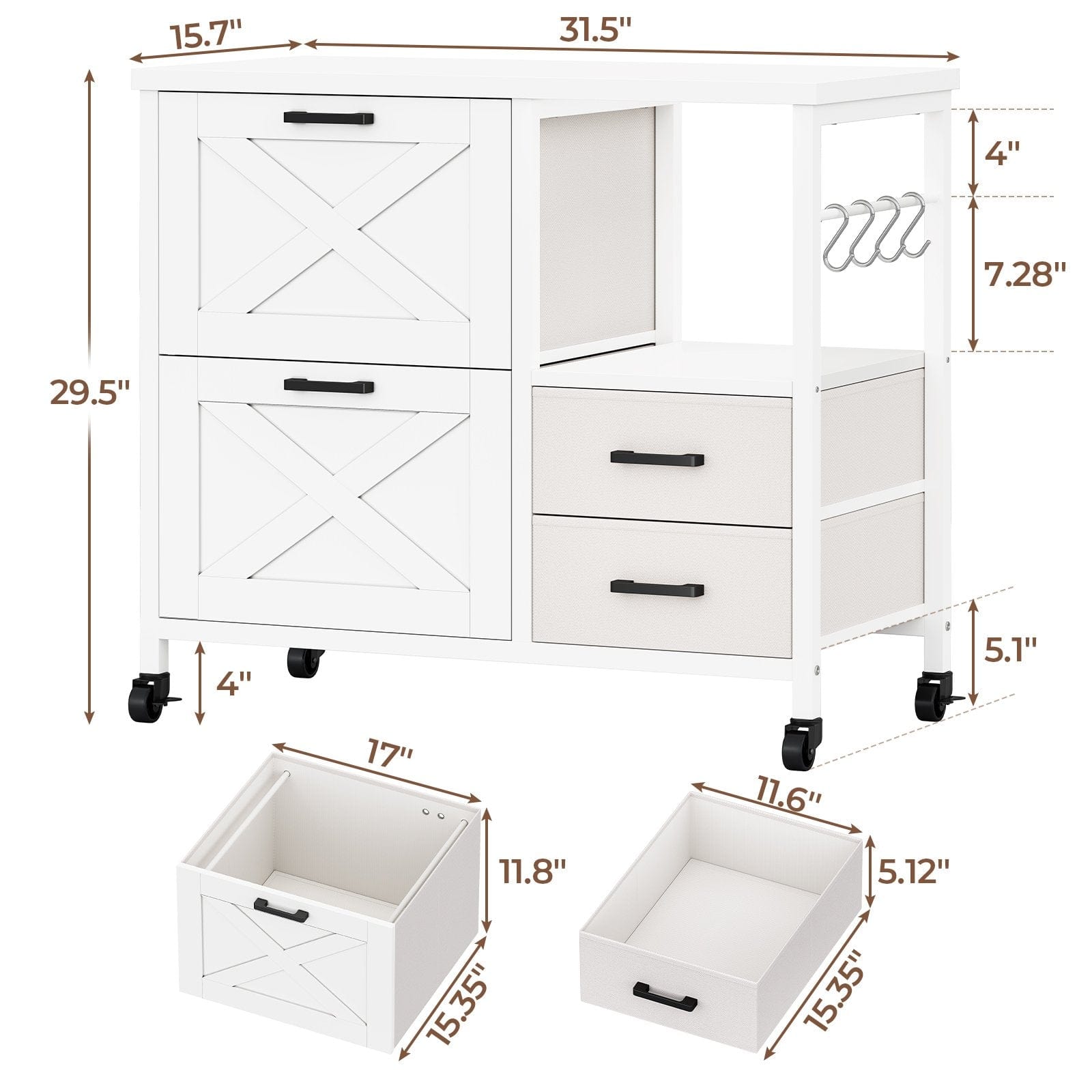 Sikaic File Cabinet File Cabinet with Wheels White White / Engineered Wood / Modern