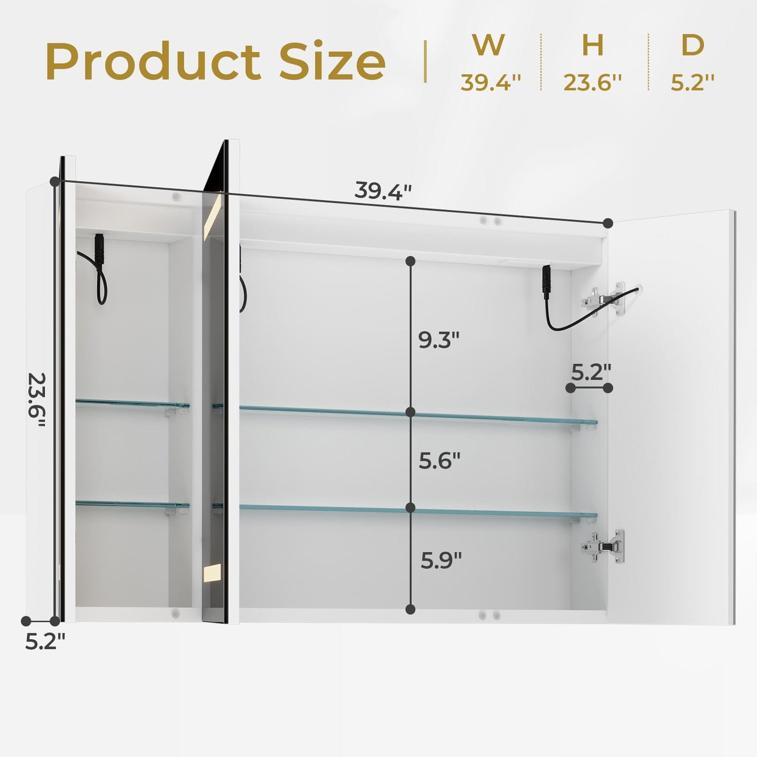 Sikaic Medicine Cabinets 3 Doors Wall Mounted Vanity Medicine Cabinet Mirror with Storage Shelves and 2 Outlets White