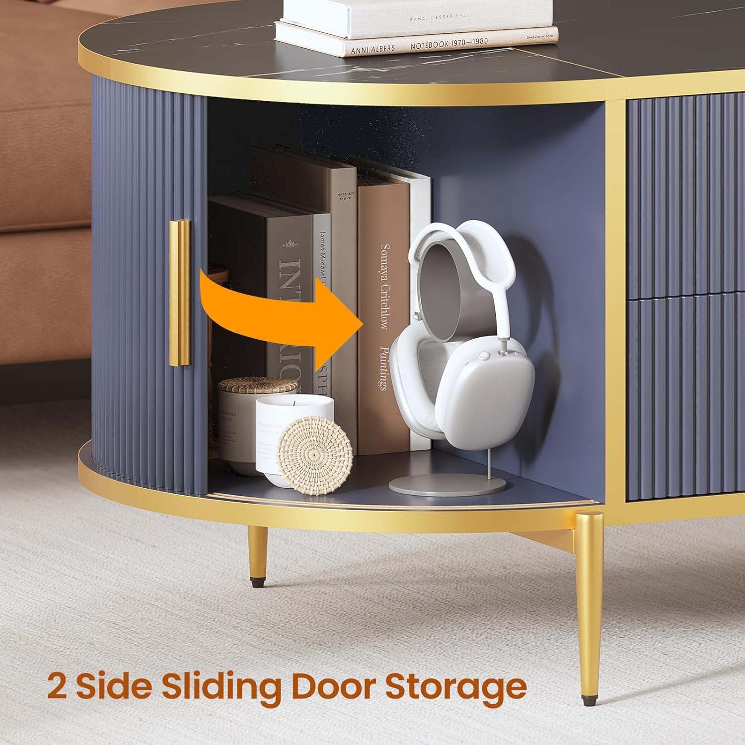 Sikaic Coffee Table Fluted Lift Top Coffee Table with Storage Blue Blue / Engineered Wood / Modern