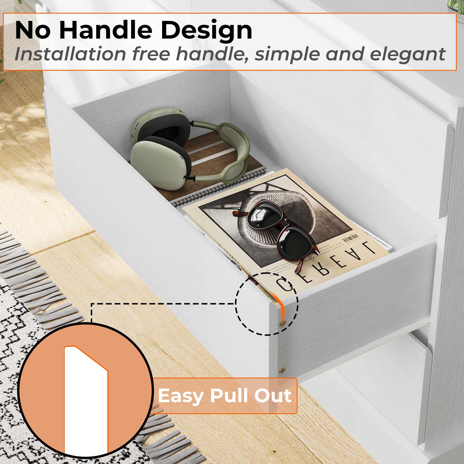 Sikaic Dressers 51.5 Inches Width 6 Drawers Dresser Large Capacity Clothing Storage Cabinet White