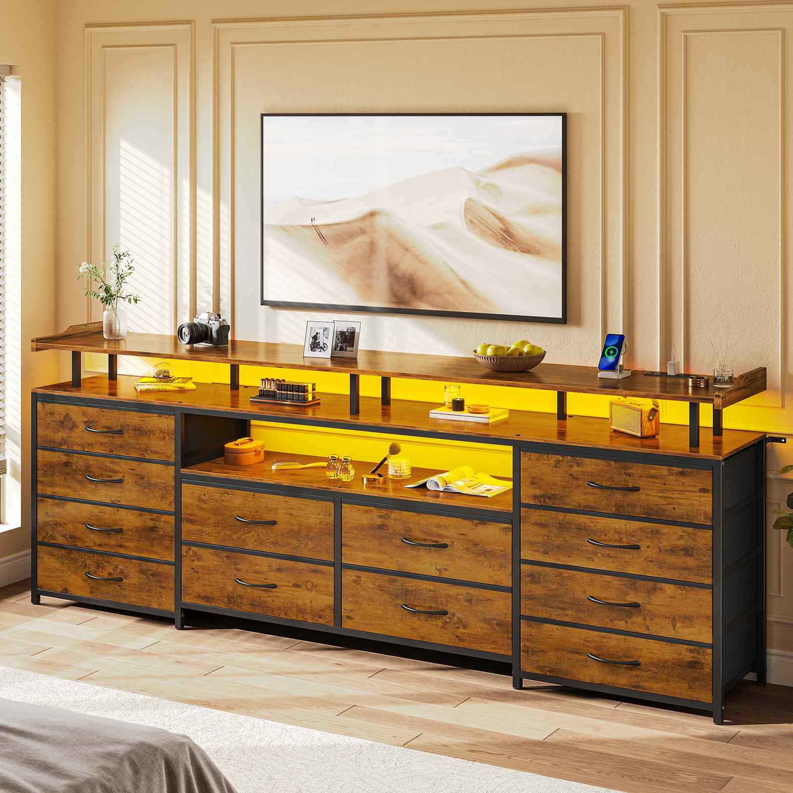 Sikaic TV Stands 63 inch LED TV Stand Dresser Brown Brown / Engineered Wood / Modern