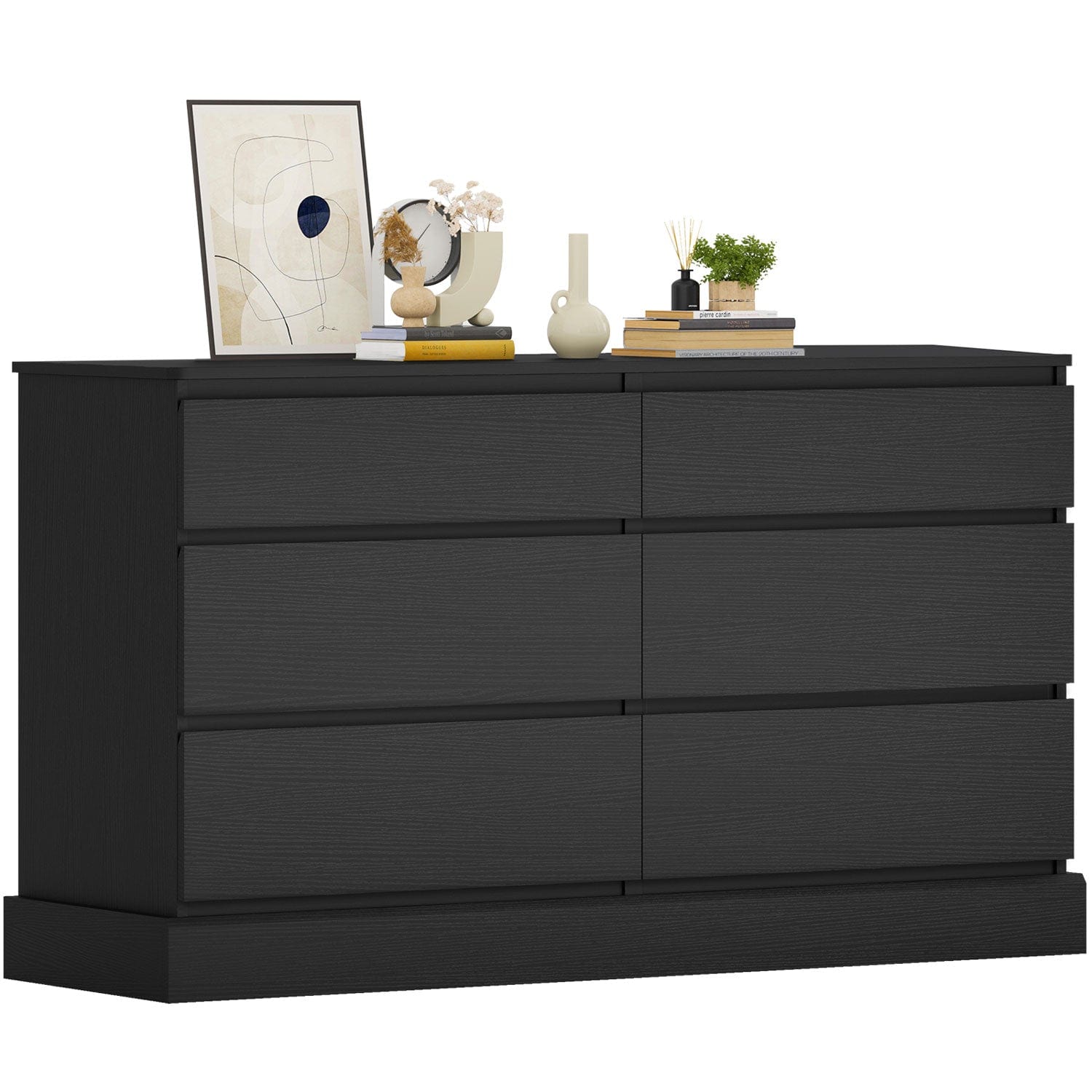 Sikaic Dressers 51.5 Inches Width 6 Drawers Dresser Large Capacity Clothing Storage Cabinet Black