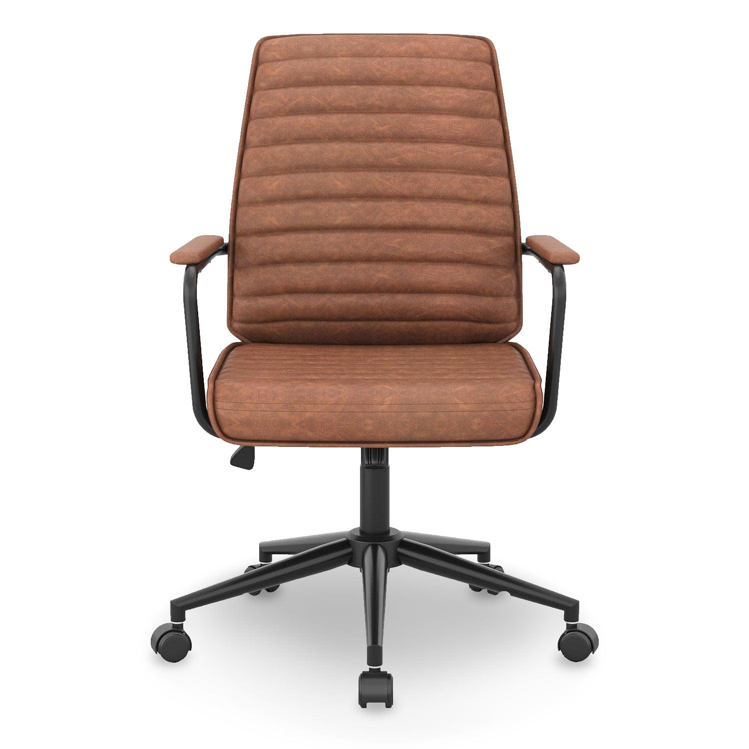 Sikaic Office Chair Leather Home Office Chair with Armrest Brown Brown / Leather / Mid Century